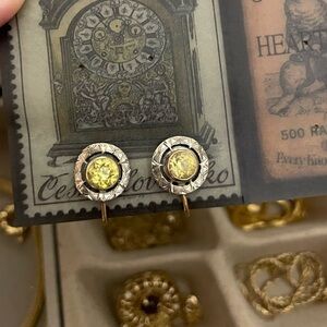 Art Deco BELAIS 18k solid white gold and 14k yellow gold chrysoberyl earrings